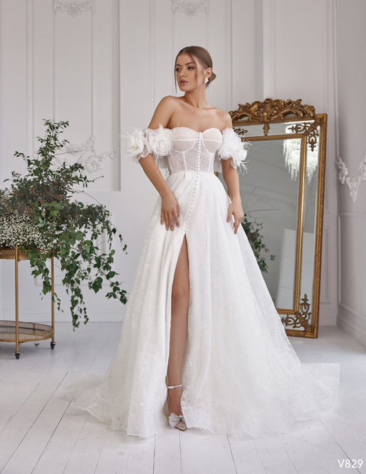 Golget Off Shoulder Wedding Dress V829