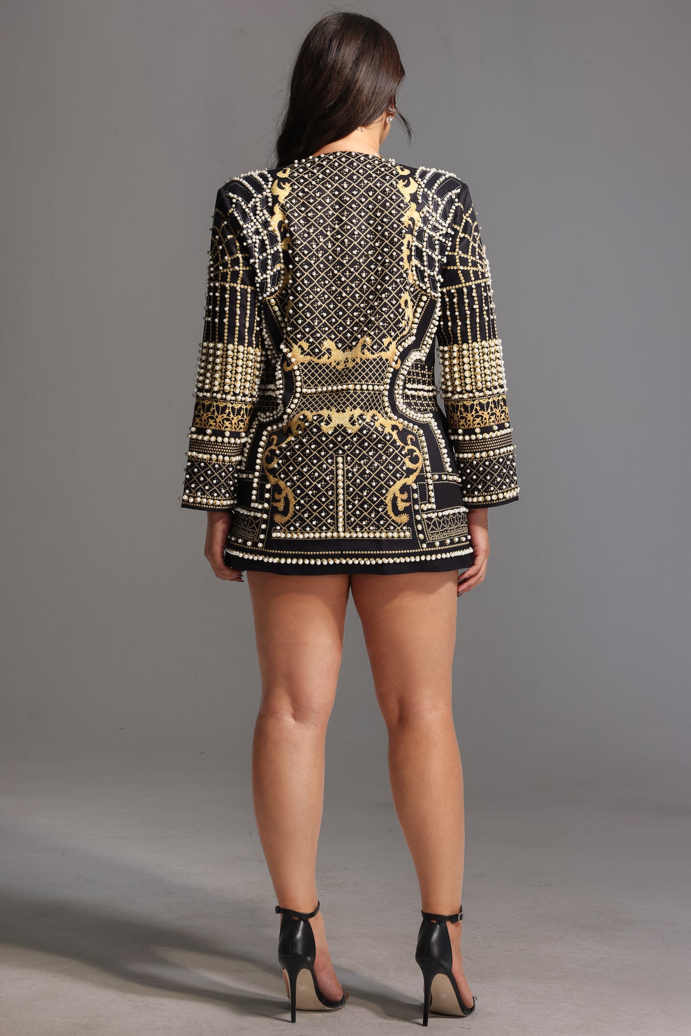 Beaded Deep V Blazer Mini Dress
