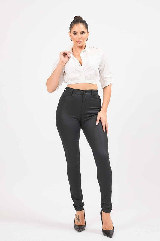 Black Leather Jeans #P6110