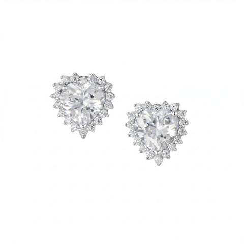 Rhodium Plated CZ Heart Halo Stud Earrings Item #: 66849