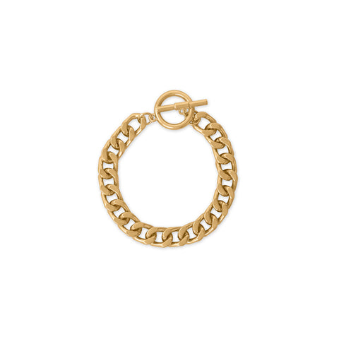8" Gold Tone Curb Chain Toggle Bracelet Item #: w3599-8