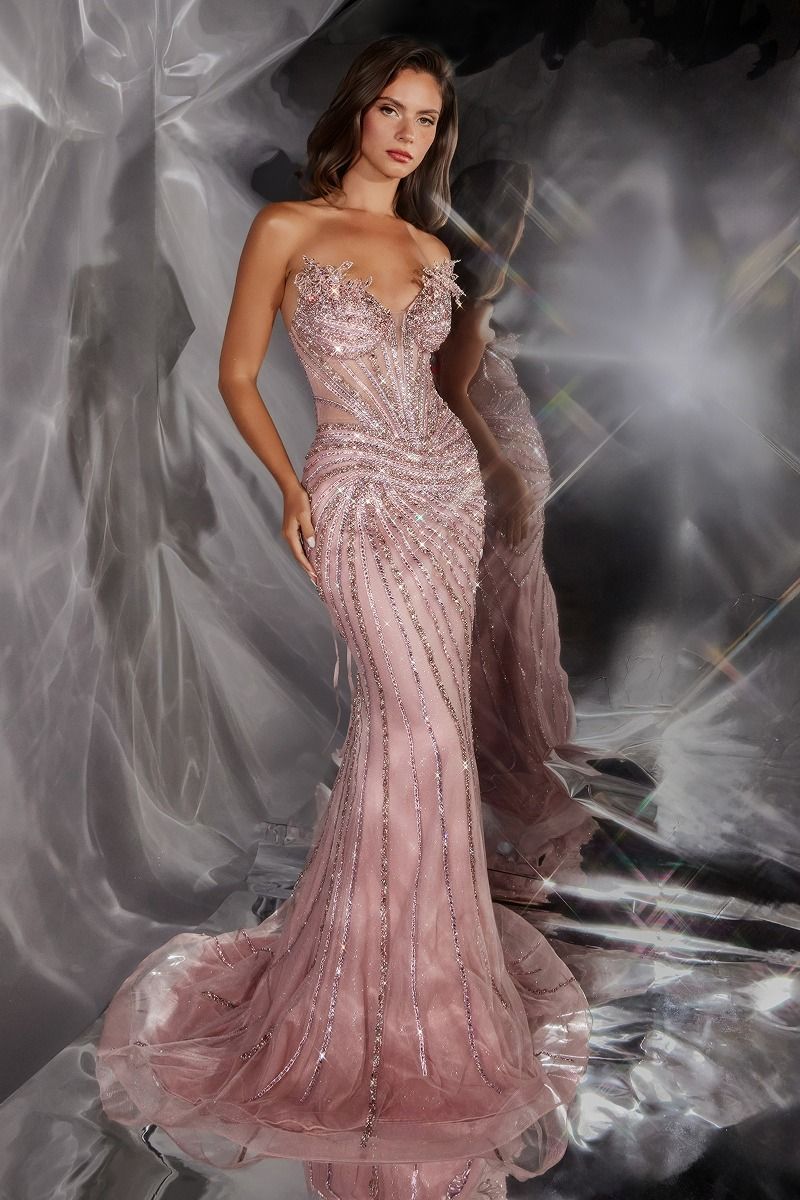 Floral Strapless illusion bodice CD715 Evening Dress