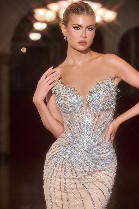Floral Strapless illusion bodice CD715 Evening Dress