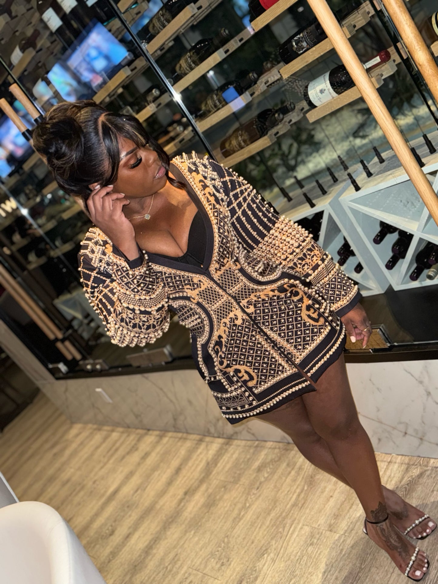 Beaded Deep V Blazer Mini Dress
