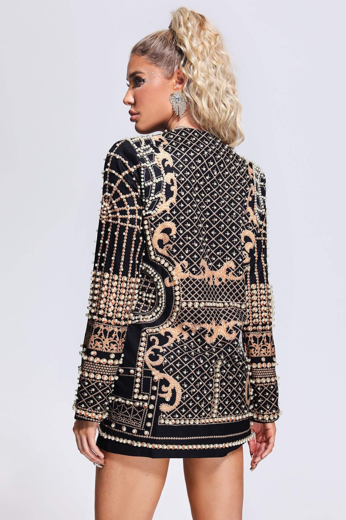 Beaded Deep V Blazer Mini Dress
