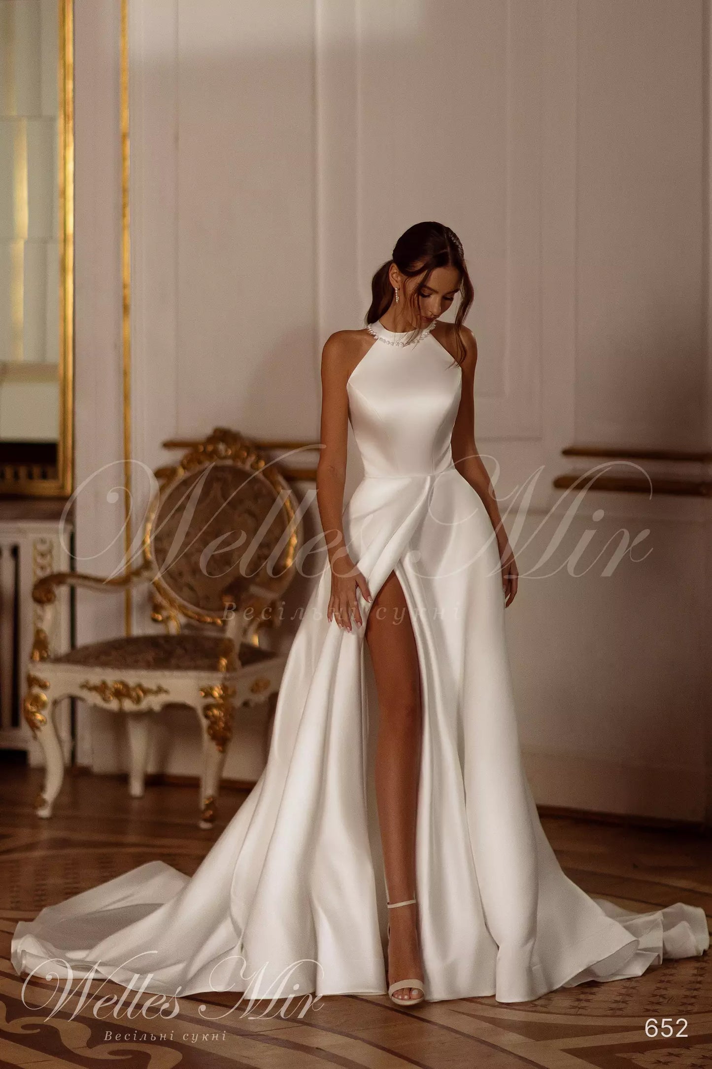 Belle Wellesmir Halter Satin Beaded 652 Bridal Gown