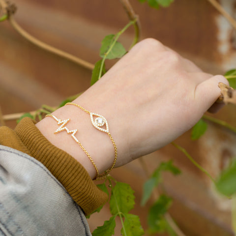 14 Karat Gold Plated CZ Heartbeat Friendship Bolo Bracelet Item #: 23503