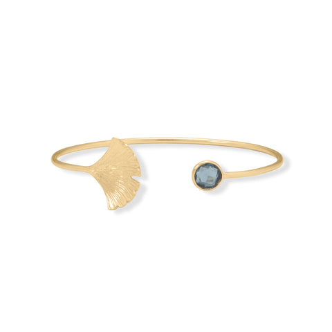 14 Karat Gold Plated London Blue Topaz Fan Design Cuff Bracelet Item #: 23649