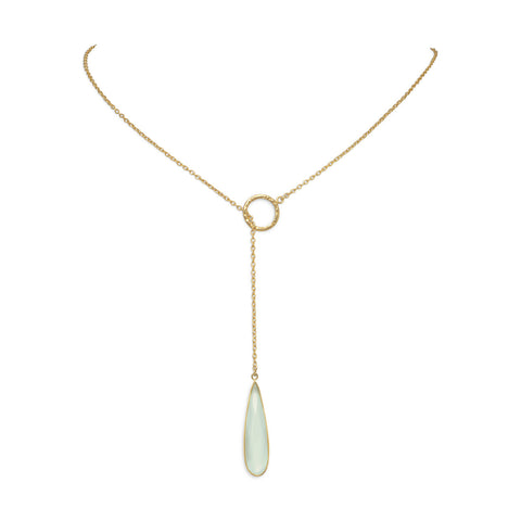 14 Karat Gold Plated Lariat Necklace with Chalcedony Drop Item #: 34063