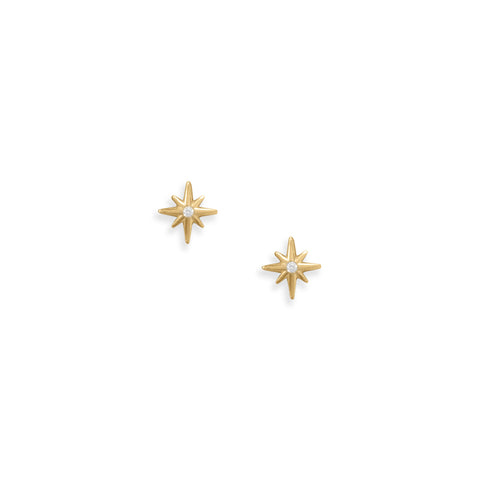 Sweet Stars! 14 Karat Gold Plated CZ Star Stud Earrings Item #: 66565