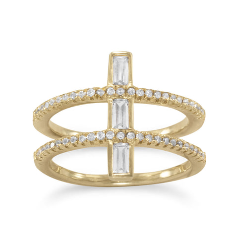 14 Karat Gold Plated CZ Double Cross Ring Item #: 83698