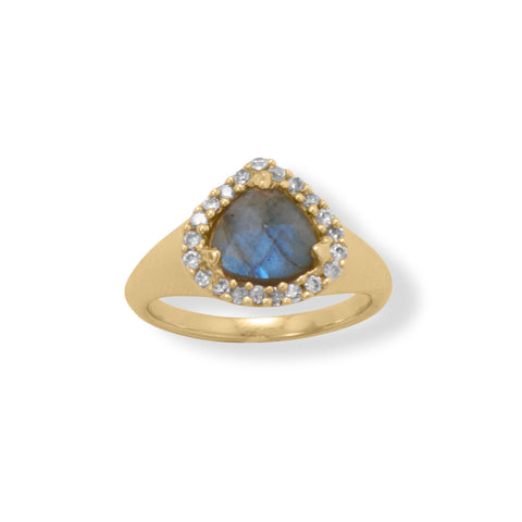 Midnight Beauty! 14 Karat Gold Plated Labradorite and CZ Ring Item #: 83963