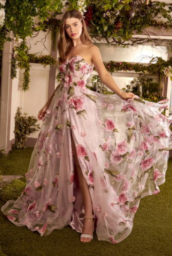 Floral pink evening dress A1035