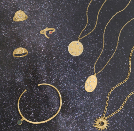 14 Karat Gold Plated Moon and Garnet Ring