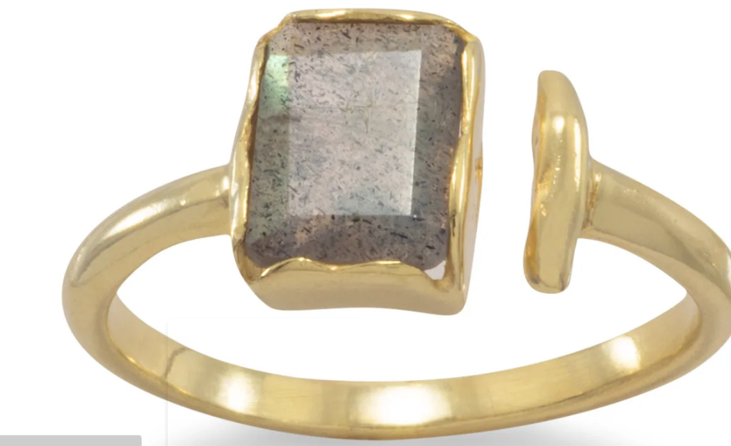 14 Karat Gold Plated Rectangular Labradorite Ring