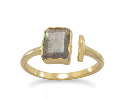 14 Karat Gold Plated Rectangular Labradorite Ring