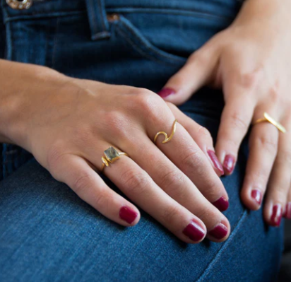 14 Karat Gold Plated Rectangular Labradorite Ring