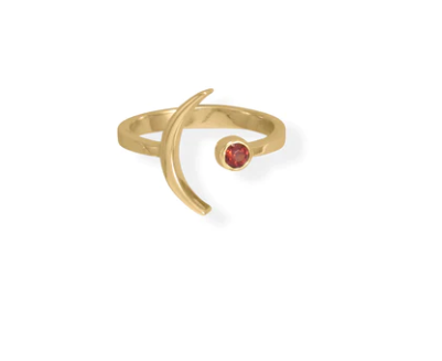 14 Karat Gold Plated Moon and Garnet Ring