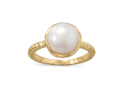 14 Karat Gold Plated Cultured Freshwater Pearl Ring