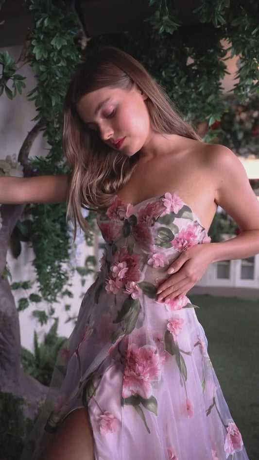 Floral pink evening dress A1035